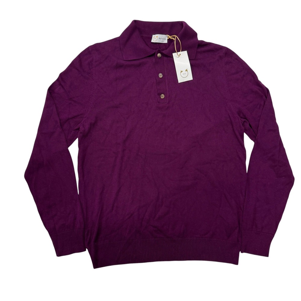 Wolf vs Goat Purple Polo Sweater Men Large Bamboo Cotton Cashmere Knit Italy NWT